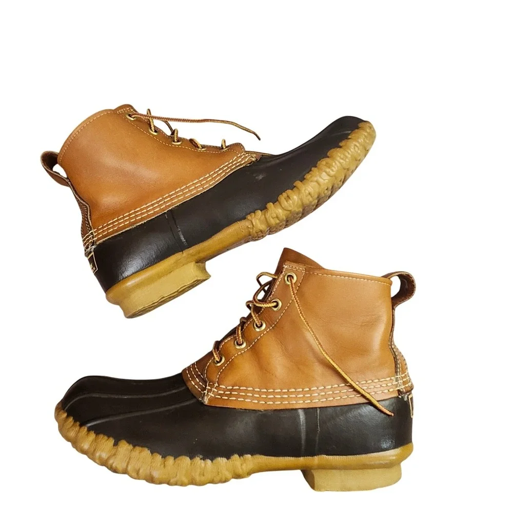 Vintage LL Bean Maine Hunting Shoe Duck Boots Tan Brown Leather Ankle Mens 7 USA